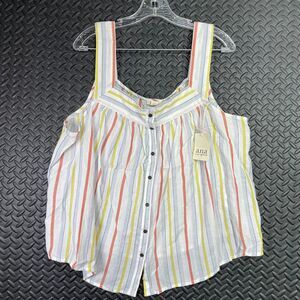 NWT Ana‎ A New Approach Striped Multi Color Button Up Blouse Top Women's Sz 2XP